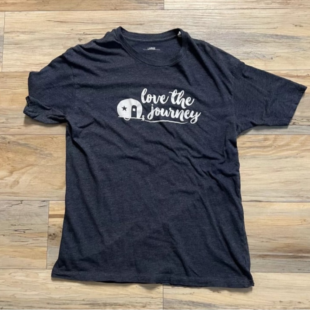 “Love the Journey” Camping - Women's Size Large - Blue T-Shirt